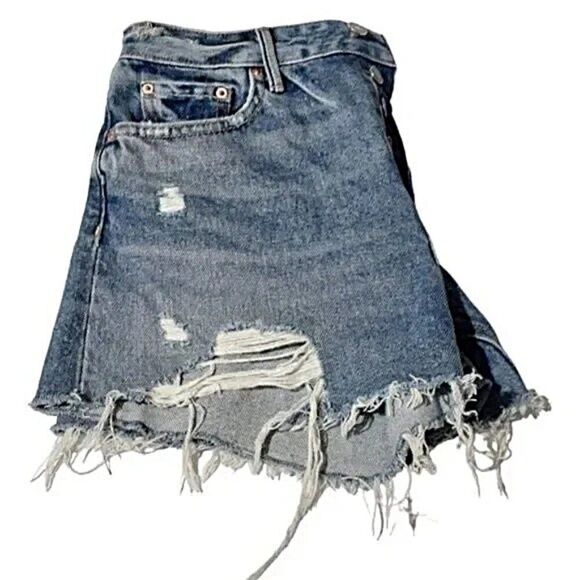 GRLFRND Helena High Rise Cut Off Denim Shorts Button Fly Distress Boho Size 26 - Picture 4 of 8